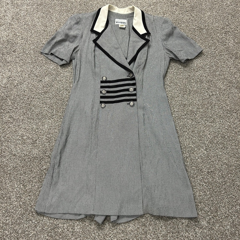 Vintage Perceptions Dress Womens 6 Gray Check Short Sleeve Collared Knee Length
